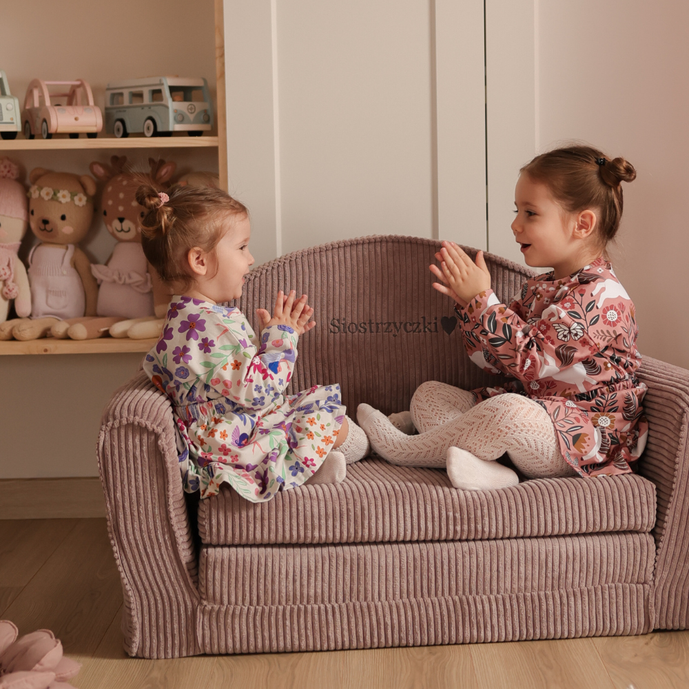 Muzpony Sztruksowa rozkładana mini sofa dziecięca Magenta Grey