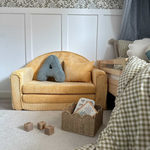 Muzpony Sztruksowa rozkładana mini sofa dziecięca Sandy Yellow - Personalizacja