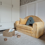 Muzpony Sztruksowa rozkładana mini sofa dziecięca Sandy Yellow - Personalizacja