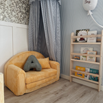 Muzpony Sztruksowa rozkładana mini sofa dziecięca Sandy Yellow - Personalizacja