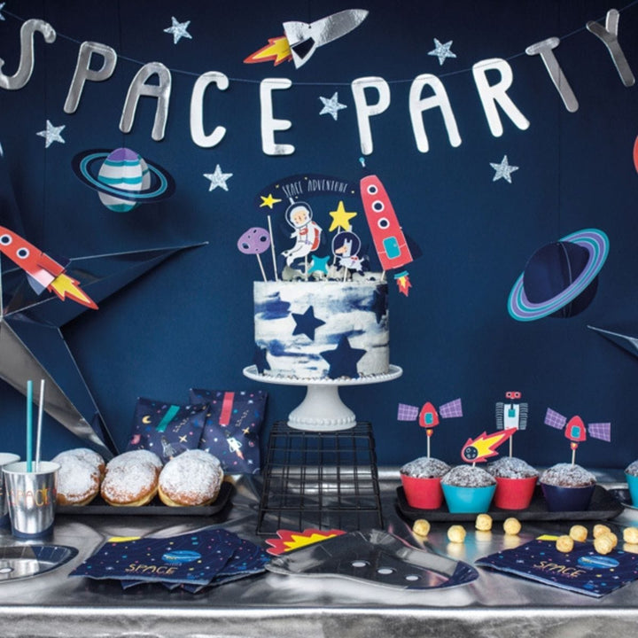 Party Deco Baner Kosmos  Space  srebrny 13x96cm