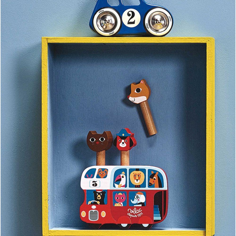 Vilac Zabawka zręcznościowa Bus pop-up ze skaczącymi zwierzętami