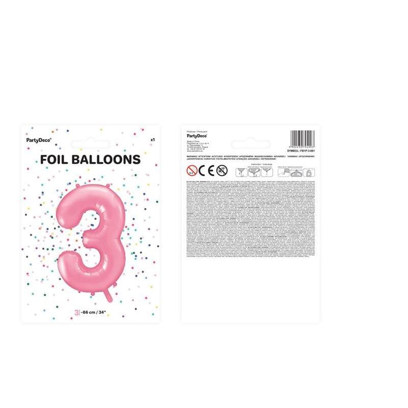Party Deco Balon foliowy Cyfra 3 różowy 86 cm - 4kidspoint.pl