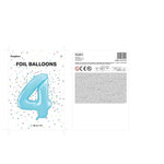 Party Deco Balon foliowy Cyfra 4 jasny niebieski 86 cm - 4kidspoint.pl