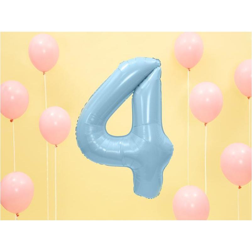 Party Deco Balon foliowy Cyfra 4 jasny niebieski 86 cm - 4kidspoint.pl