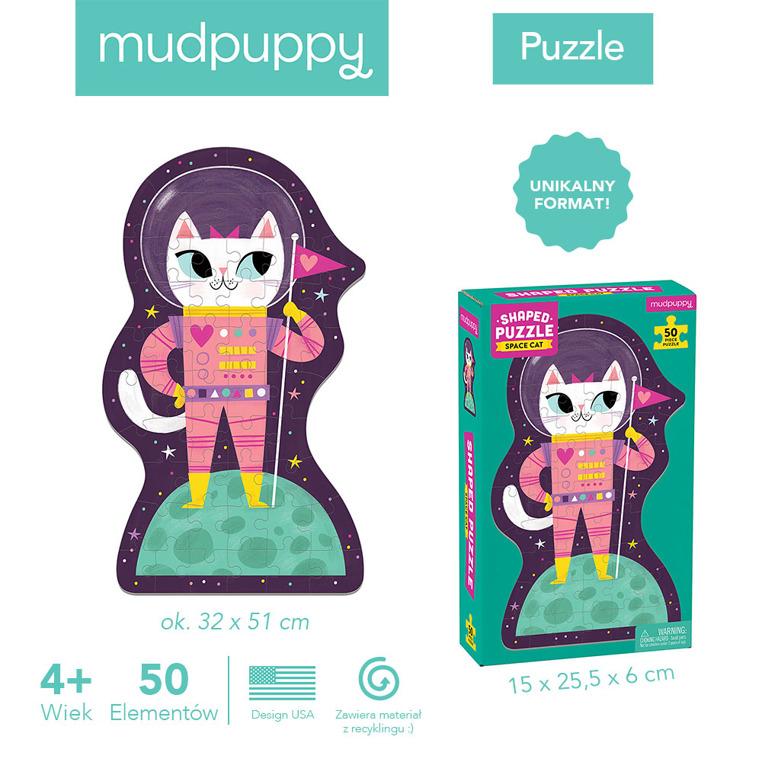 Mudpuppy Puzzle w kształcie postaci Kotka w kosmosie 50 elementów 4+ - 4kidspoint.pl