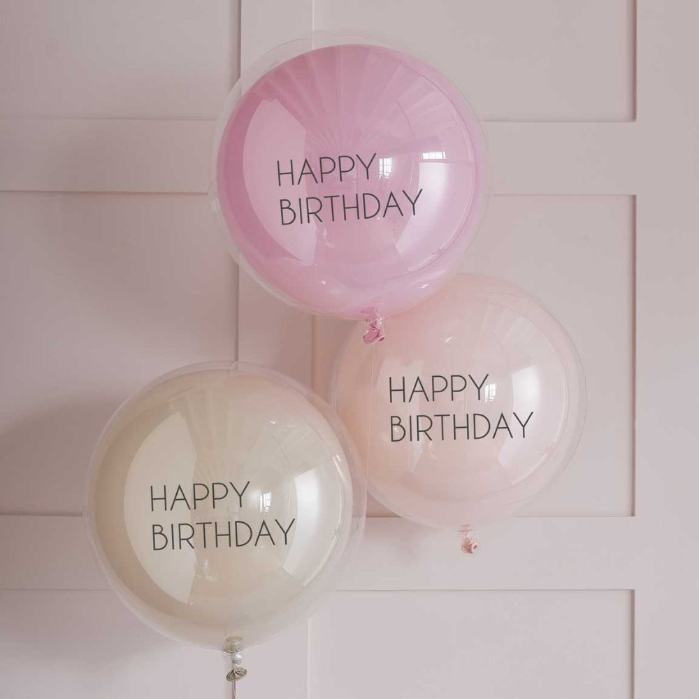 Gingerray Balony lateksowe Pink Double Layered Happy Birthday