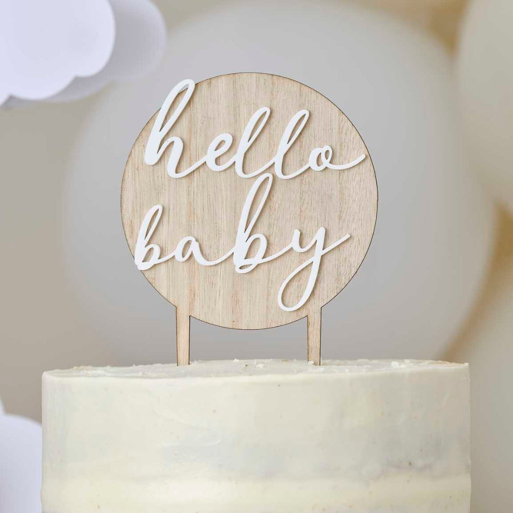 Gingerray Topper na tort Hello Baby Wood and Acrylic