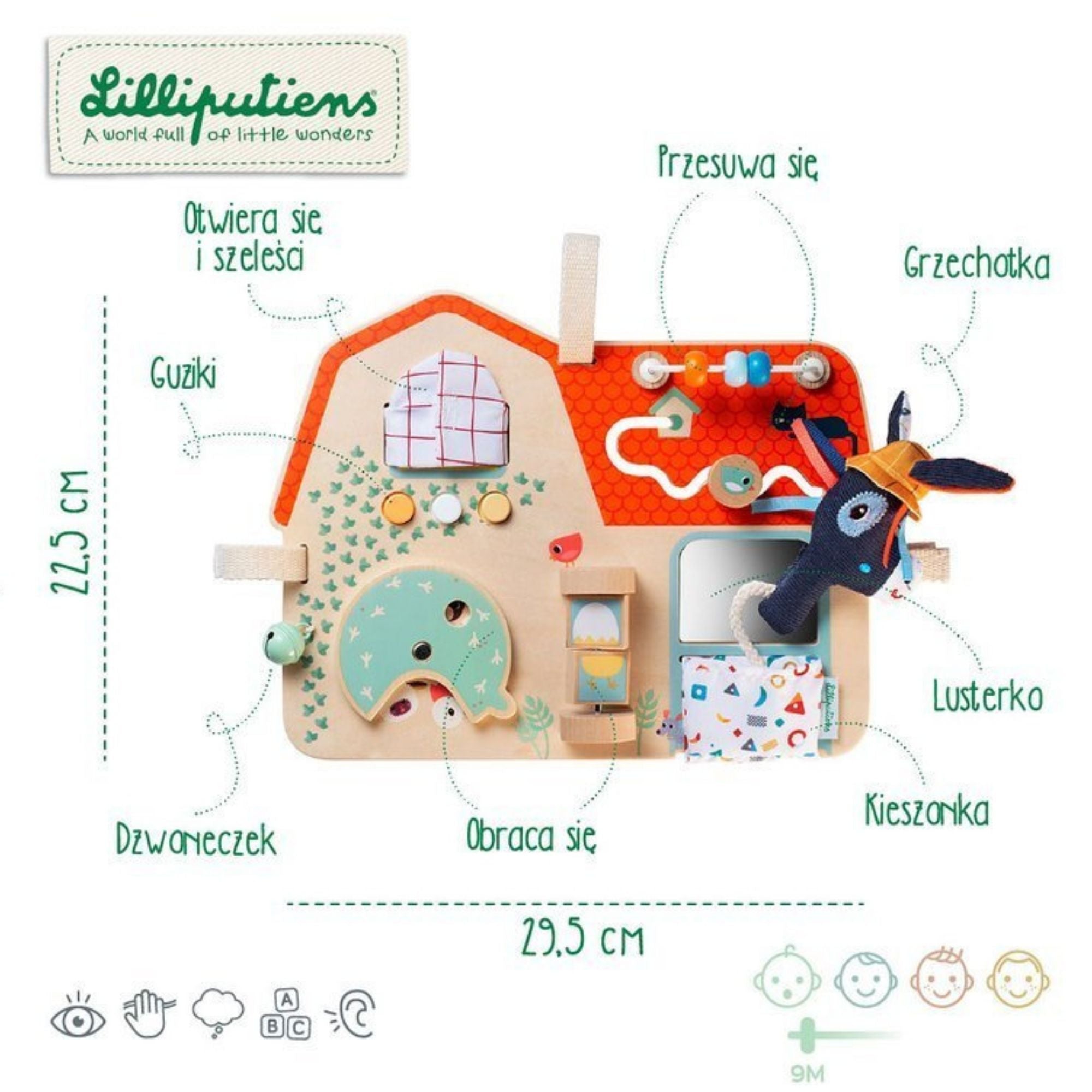 Lilliputiens Drewniana tablica manipulacyjna Farma 9 m+ - 4kidspoint.pl