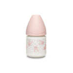 Suavinex Hygge Baby Premium Butelka szklana 120 ml smoczek okrągły silikonowy o wolnym przepływie Królik różowy 0+
