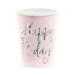 Party Deco Kubki papierowe Happy B'day! jasny pudrowy róż 6 sztuk 220ml