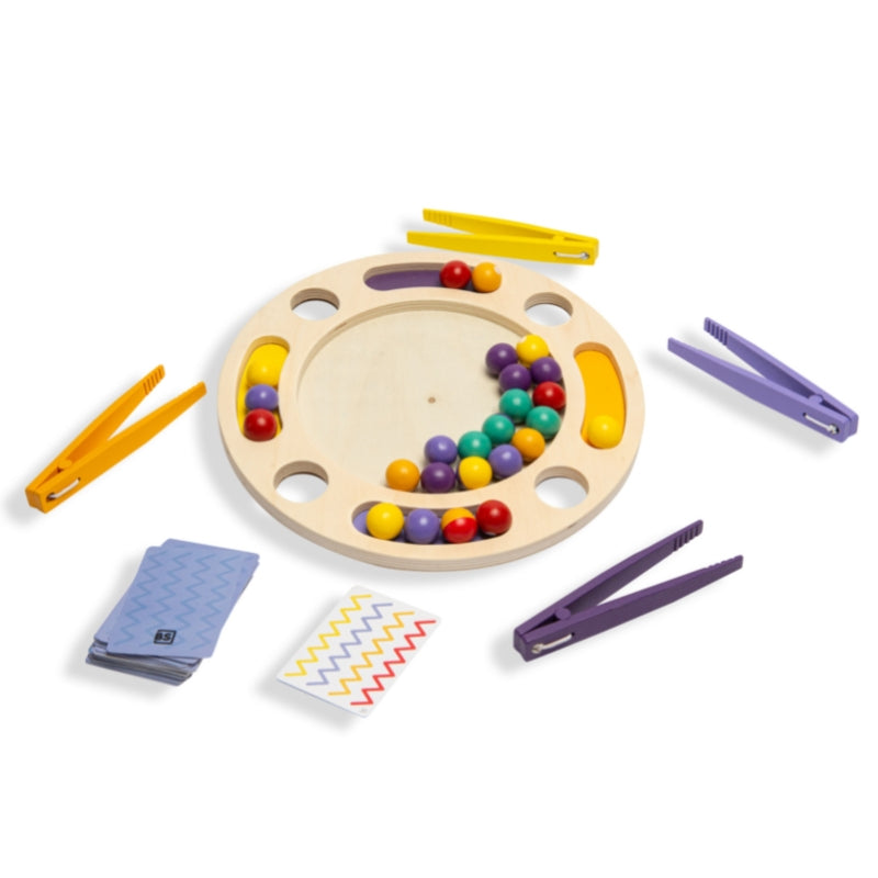 BS Toys Drewniana gra zręcznościowa dla dzieci sensoryczna ze szczypcami Zigzag