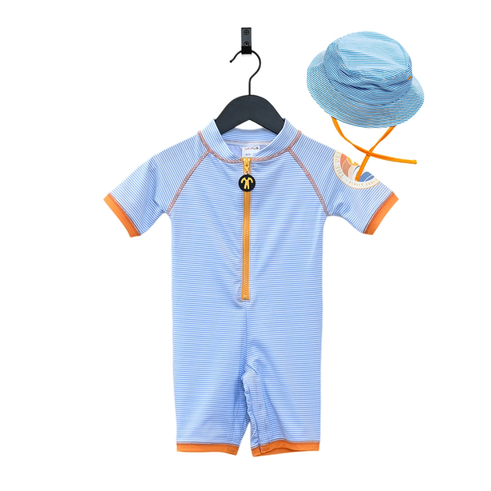 Ducksday Jednoczęściowy strój kąpielowy dla dziecka + bucket hat True Blue rozmiar 86
