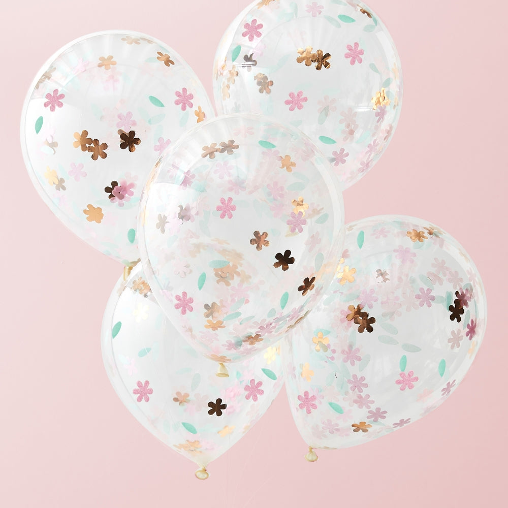 Gingerray balony foliowe Rose Gold Floral Confetti Balloons
