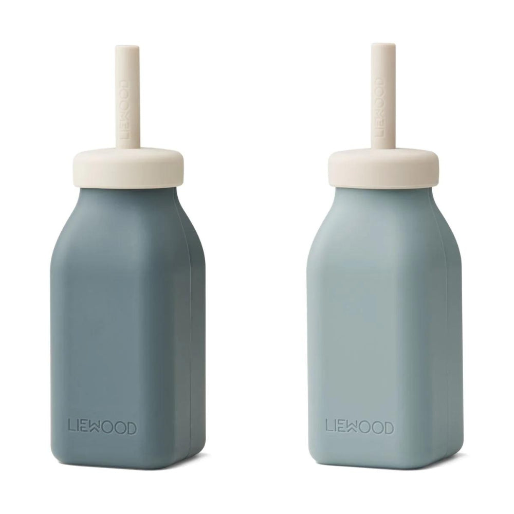 Liewood silikonowa butelka dla dzieci ze słomką 2-pack Blue mix