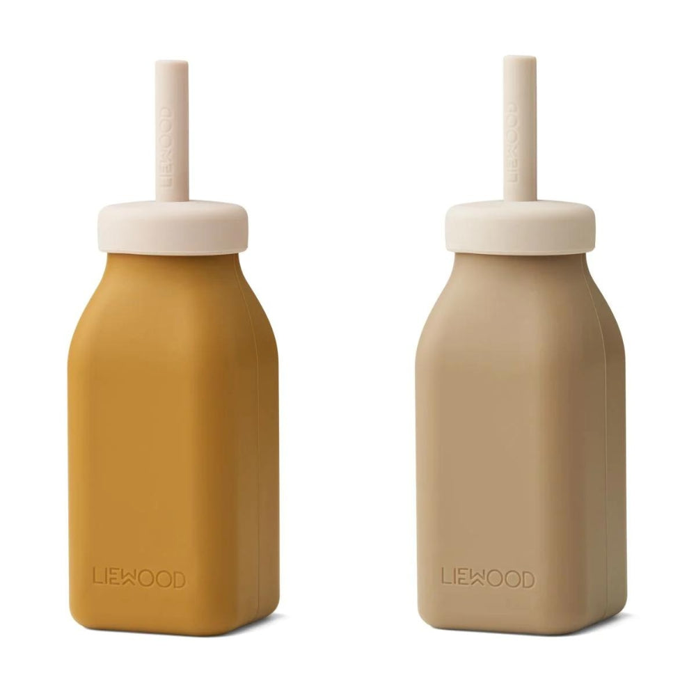 Liewood Silikonowa Butelka dla dzieci ze słomką 2-pack Golden Caramel oat mix