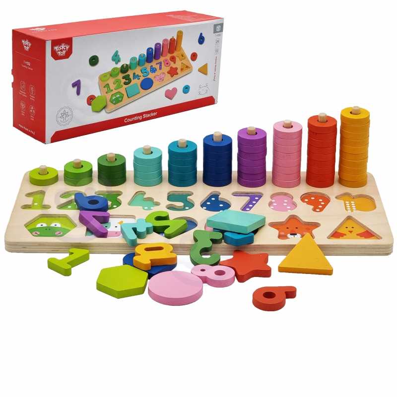 Tooky Toy Układanka drewniana Nauka Liczenia Kształtów Kolorów Montessori 72 el.