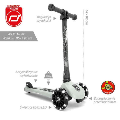 Hulajnoga składana ze świecącymi kółkami Highwaykick 3 LED 3+ Ash Scootandride - 4kidspoint.pl