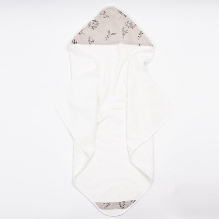 Bim Bla Bambusowy ręcznik niemowlęcy z muślinowym kapturkiem Botanical Beige