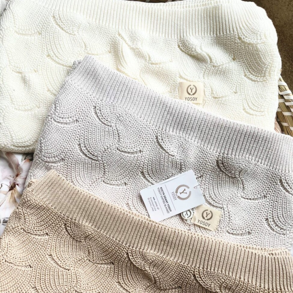 YOSOY Kocyk dla niemowlaka WAVES eco cotton ivory