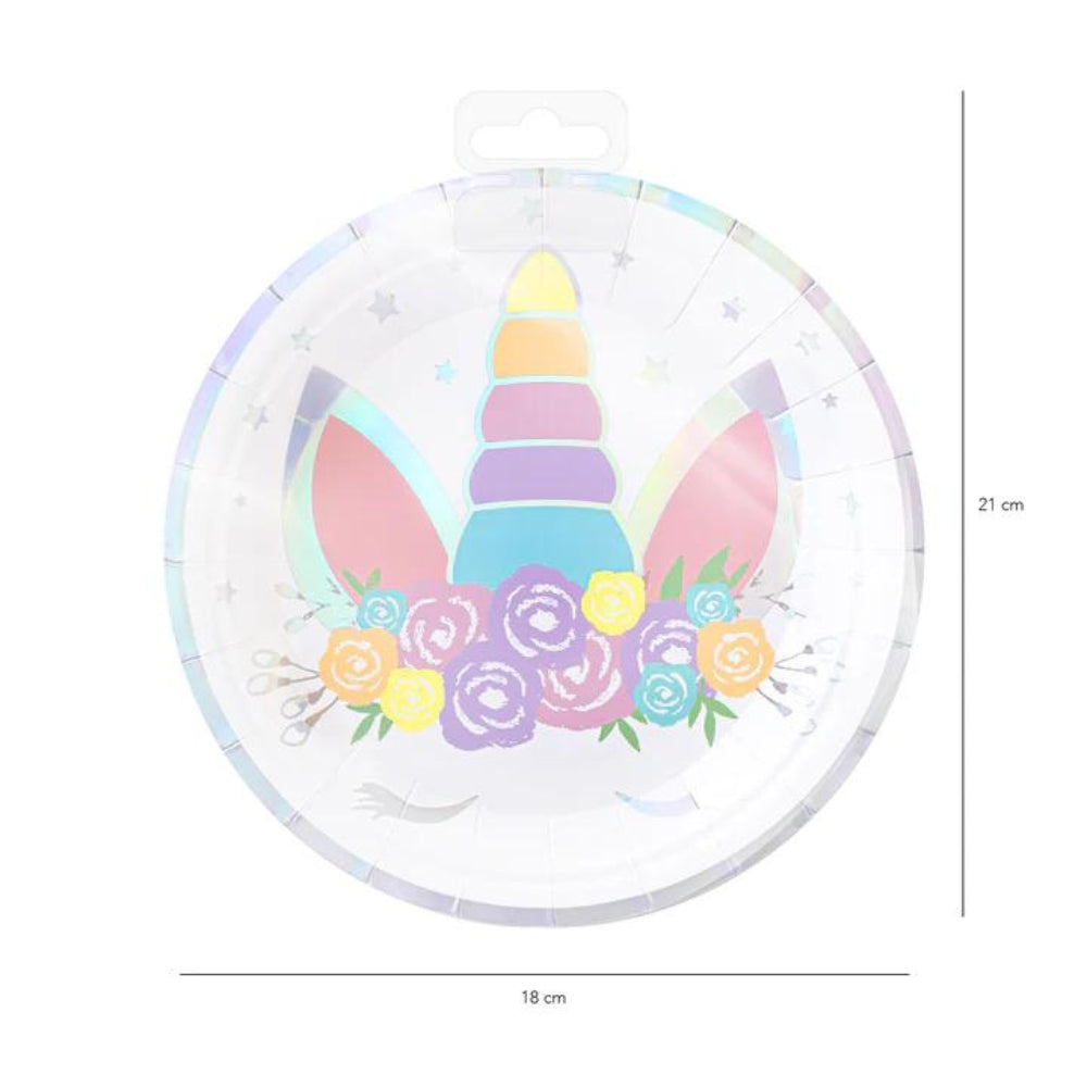 Partypal Talerzyki papierowe Jednorożec 18cm 6szt.