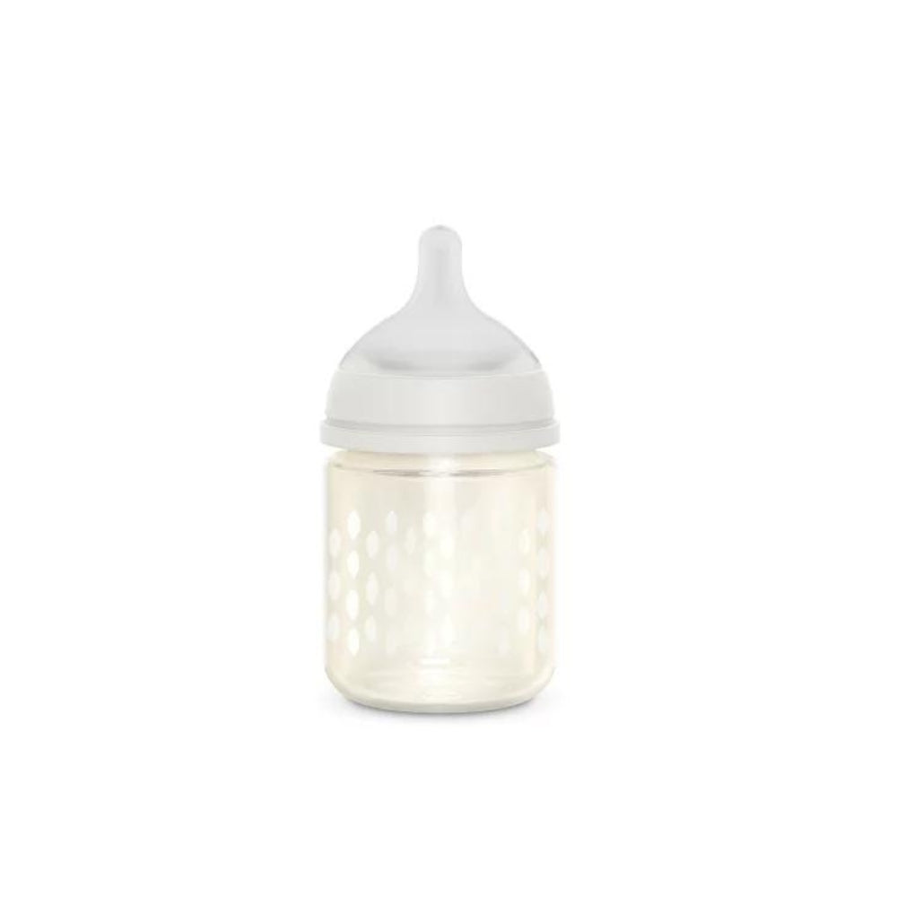 Suavinex Butelka dla niemowląt szklana 120 ml wolny przepływ Sowa beżowa Bonhomia
