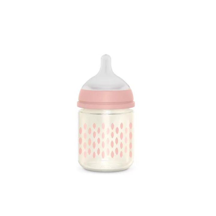 Suavinex Butelka dla niemowląt szklana 120 ml wolny przepływ Sowa różowa Bonhomia