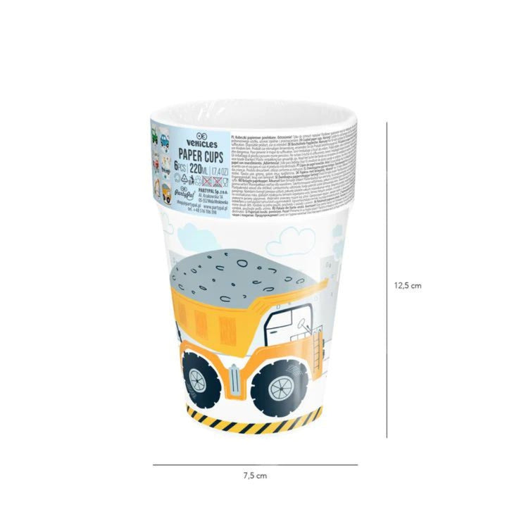 Partypal Kubki papierowe Auta 220ml 6szt.