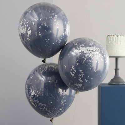 Gingerray balony foliowe Double Layered Navy and Silver Confetti Balloon Bundle