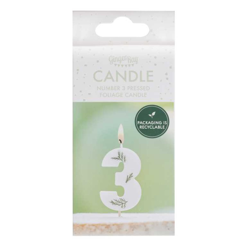 Gingerray świeczka na tort Leaf Foliage Number 3 Birthday Candle