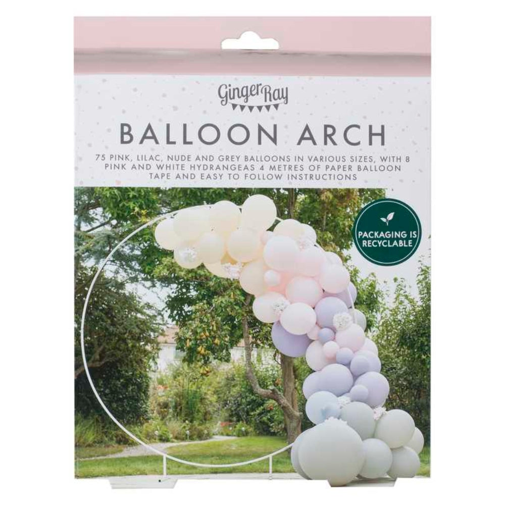 Gingerray balony lateksowe Girlandy Luxe Pink, Lilac & Grey z hortensjami