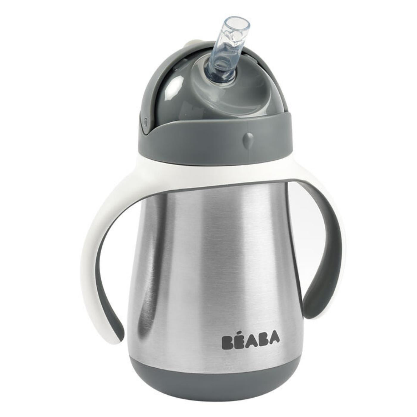 Beaba Butelka kubek niekapek stalowa ze słomką 250 ml Mineral Grey