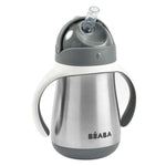 Beaba Butelka kubek niekapek stalowa ze słomką 250 ml Mineral Grey
