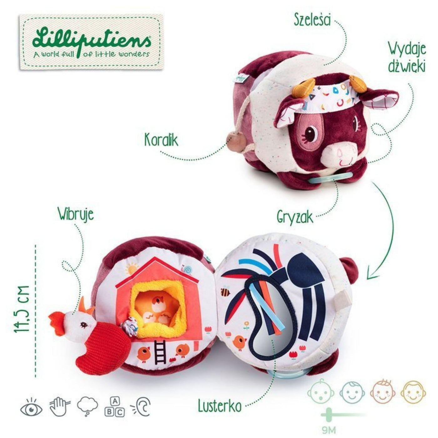Lilliputiens Przytulanka dla niemowlaka wielofunkcyjna Krówka Rosalie 9m+ - 4kidspoint.pl