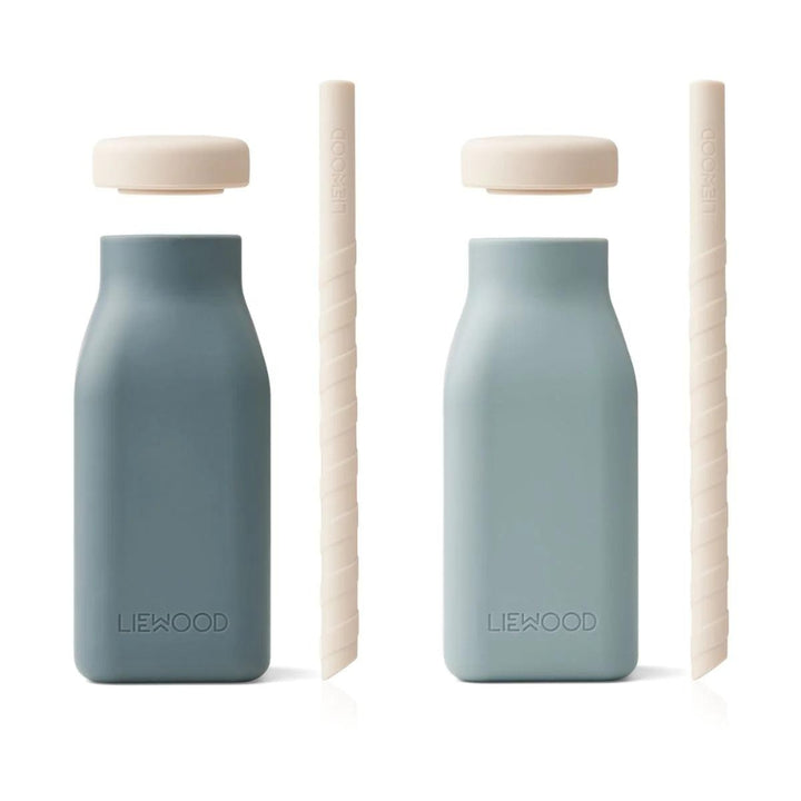 Liewood silikonowa butelka dla dzieci ze słomką 2-pack Blue mix