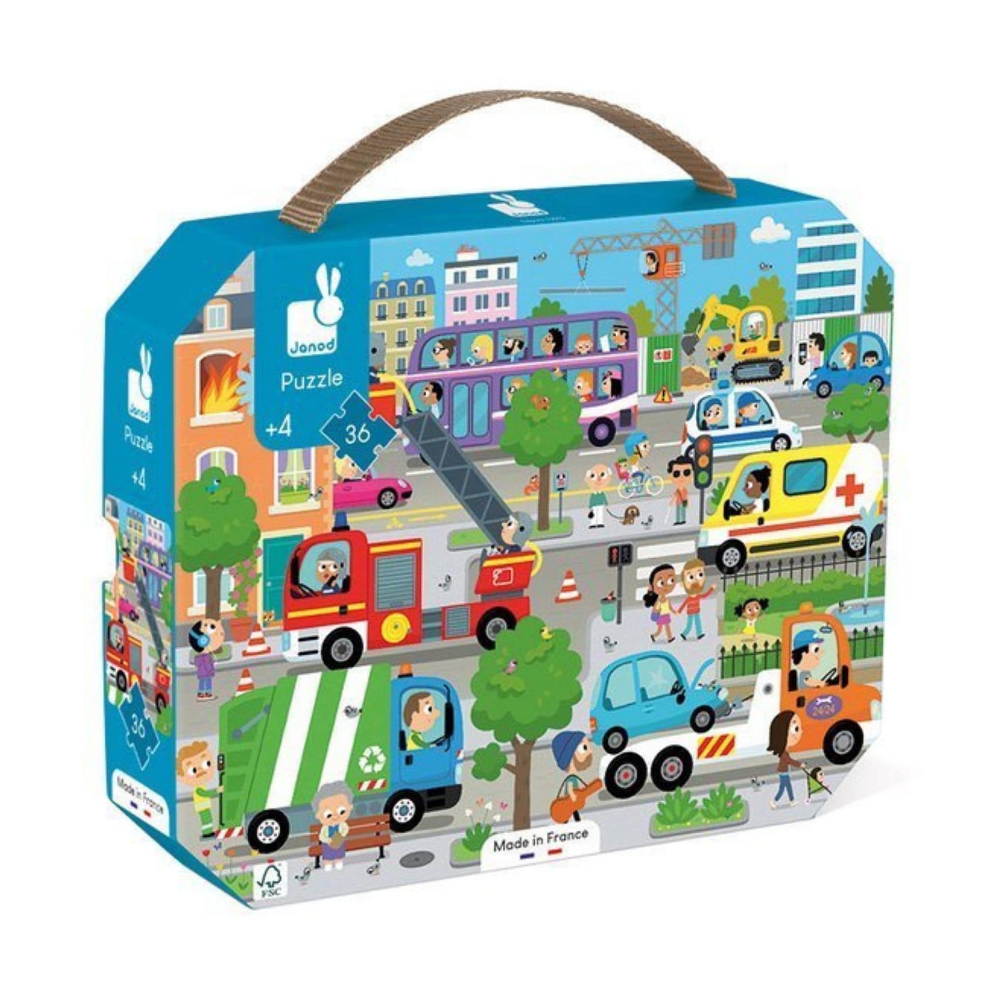 Janod Puzzle w walizce Miasto 36 elementów 4+ - 4kidspoint.pl