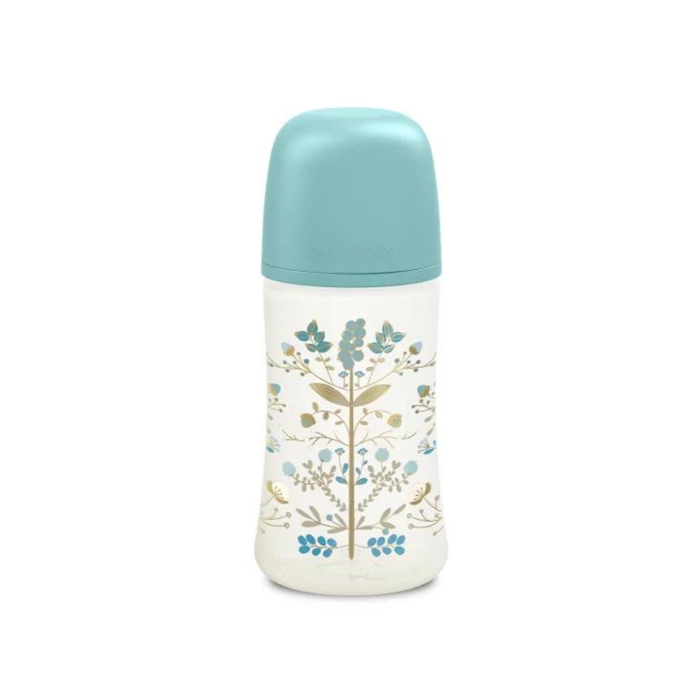 Suavinex Zestaw Gold Edition smoczek, klips, butelka 270 ml Niebieski