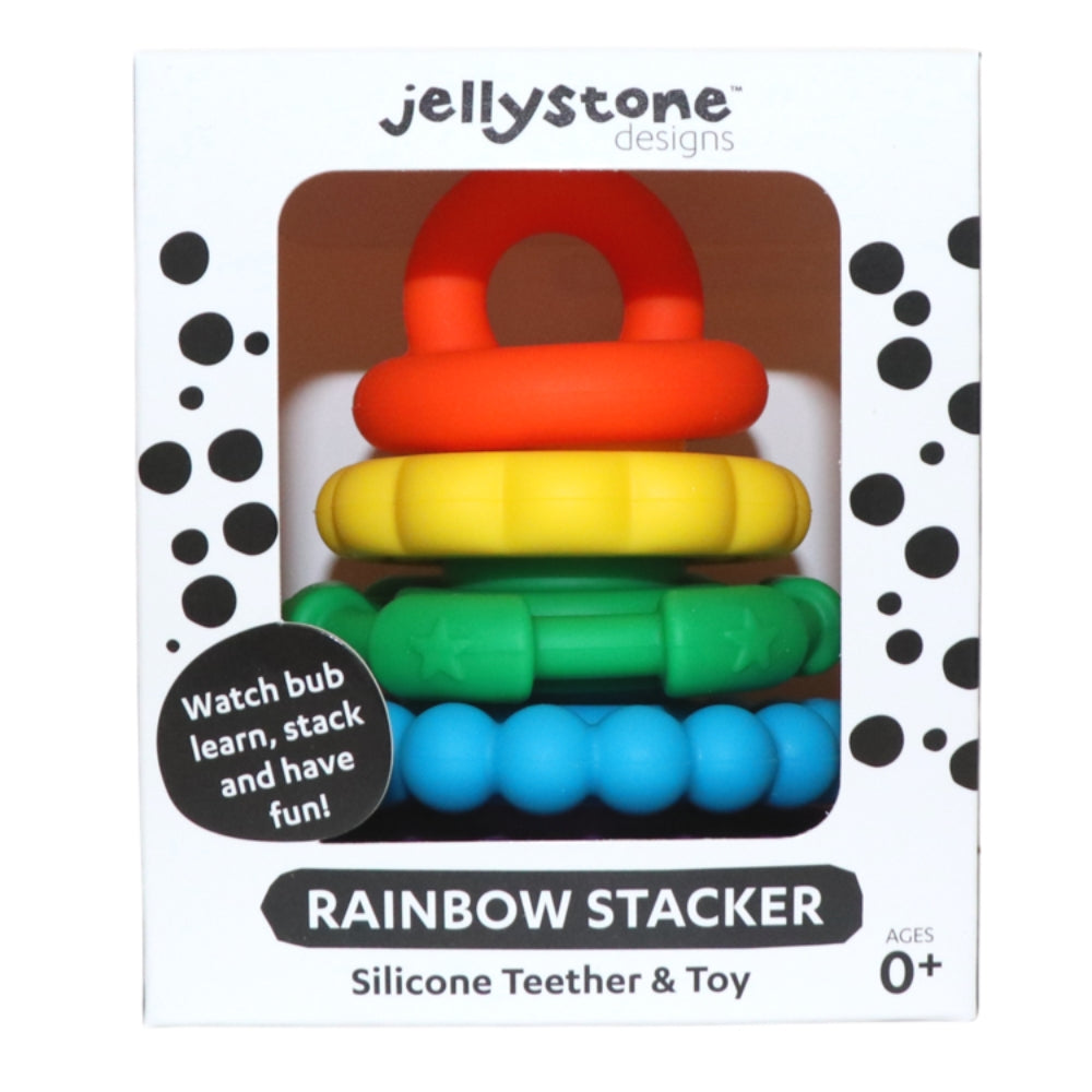 Jellystone Designs Silikonowy gryzak dla niemowlaka piramidka dla dzieci tęczowa