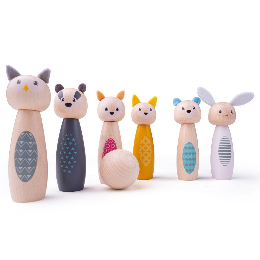 Bigjigs Toys Kręgle dla dziecka drewniane 2+ Zwierzęta leśne - 4kidspoint.pl