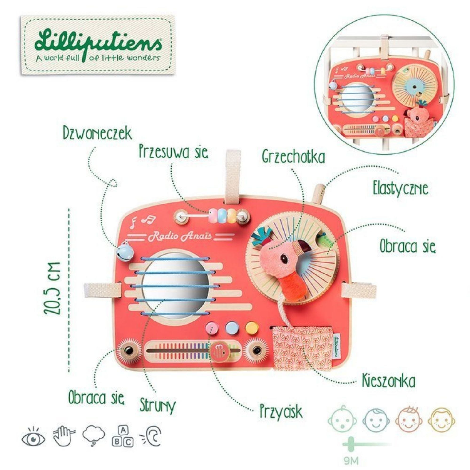 Lilliputiens Tablica manipulacyjna dla dzieci Radio Flaming Anais 9m+ - 4kidspoint.pl