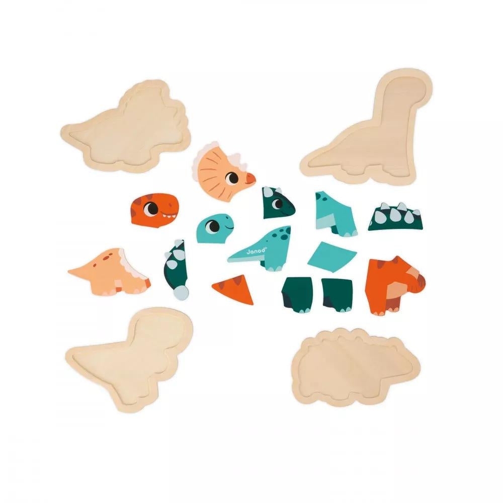 Janod Drewniane puzzle dla dzieci Dinozaury 4 układanki – 2, 3, 4 i 5 el.