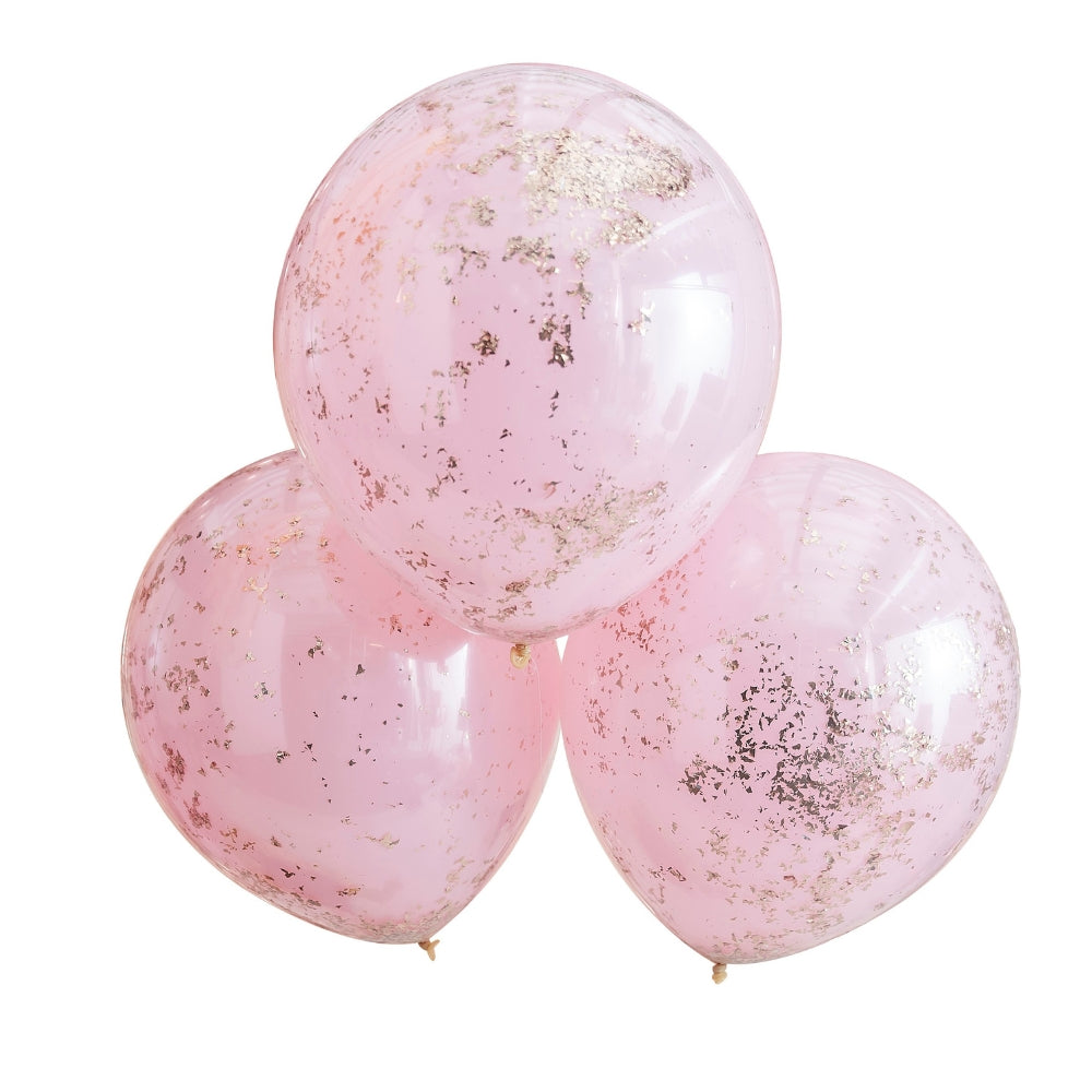 Gingerray balony foliowe Double Layered Pink and Rose Gold Confetti Balloons