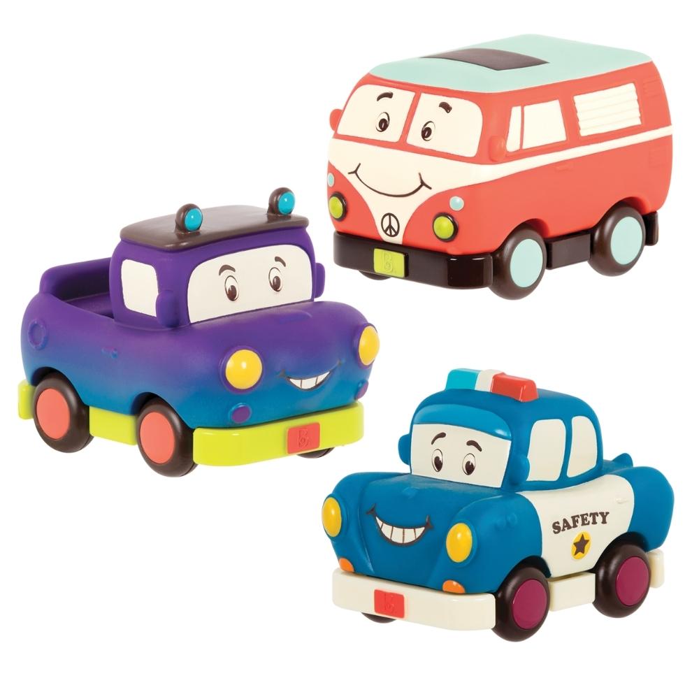 B.Toys Trzy miękkie autka z napędem - Radiowóz, Bus, Pickup