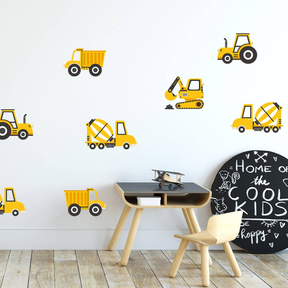 PASTELOVELOVE naklejki na ścianę dla dzieci pojazdy budowlane żółte