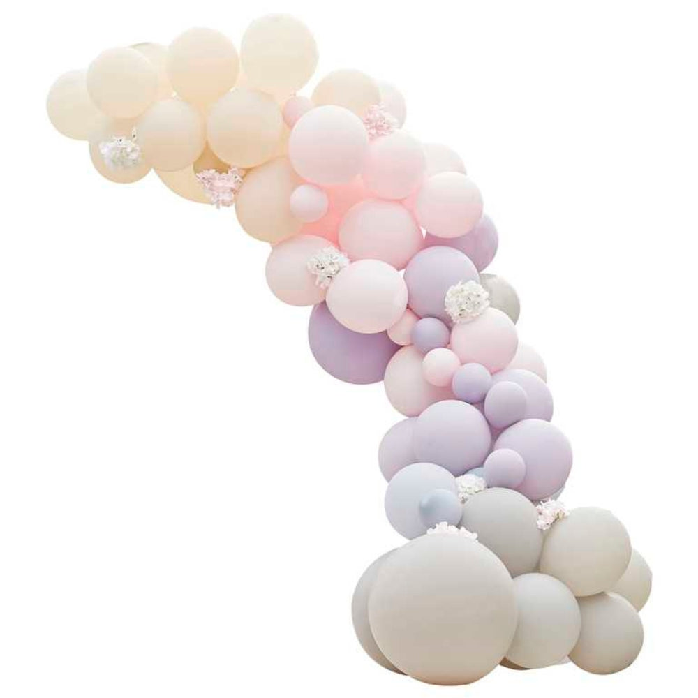 Gingerray balony lateksowe Girlandy Luxe Pink, Lilac & Grey z hortensjami