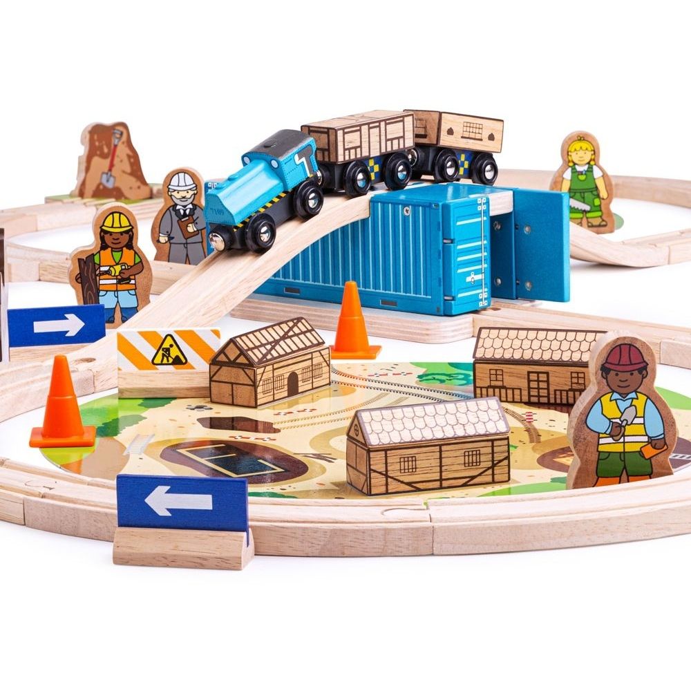 Bigjigs Toys Drewniana kolejka dla dzieci Pociąg budowlany