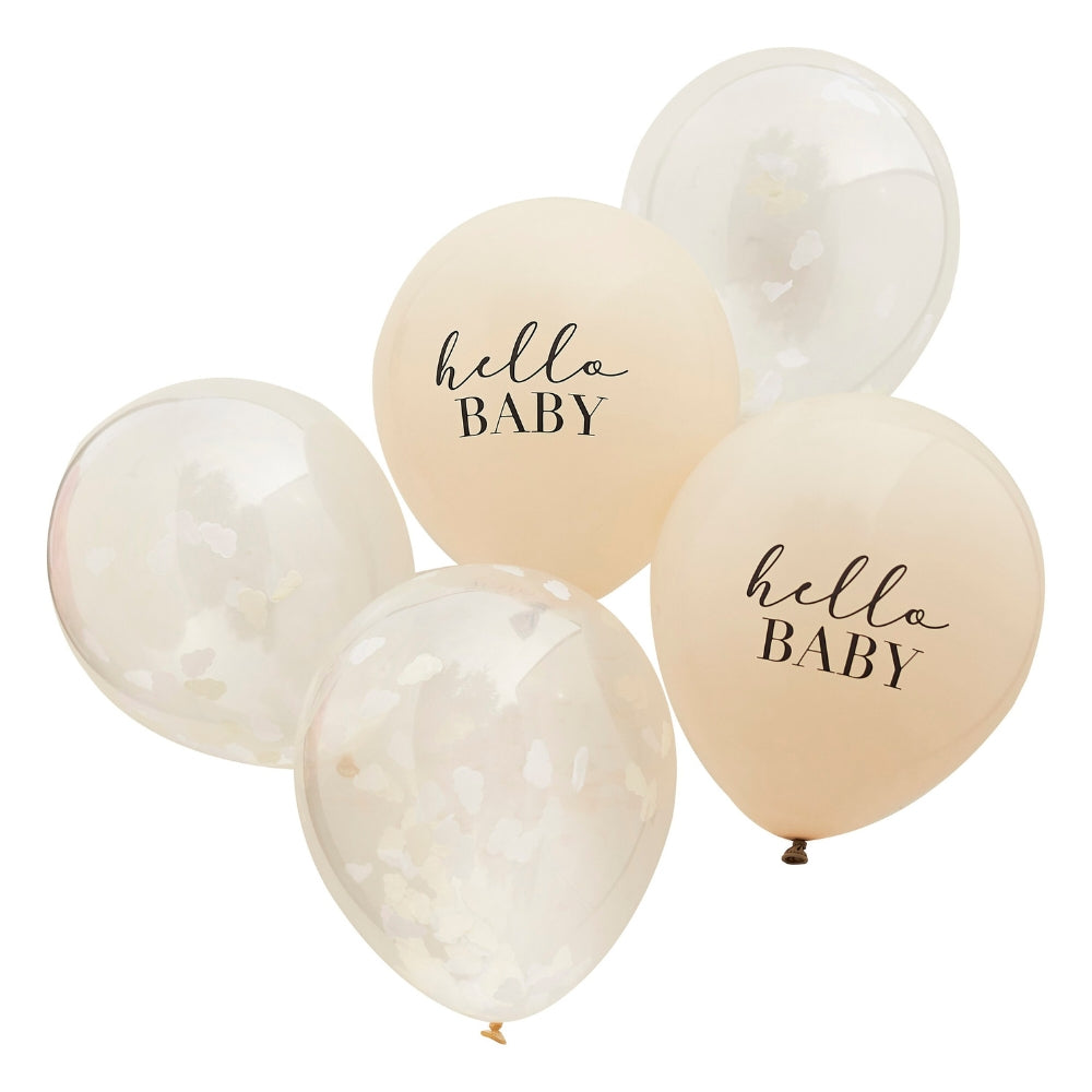Gingerray balony foliowe Hello Baby Taupe and Cloud Confetti Baby Shower Balloons