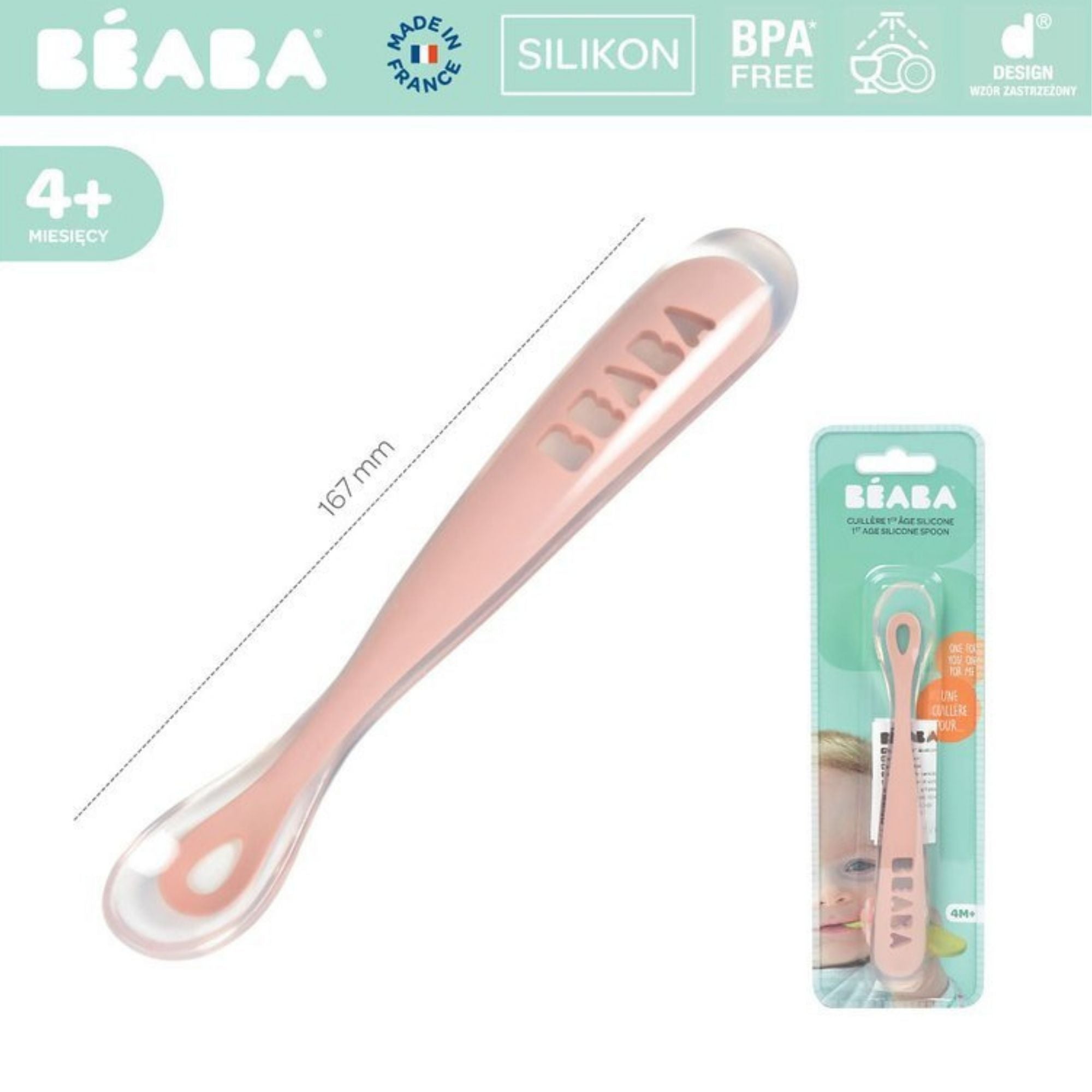 Beaba Łyżeczka silikonowa old pink 4m+