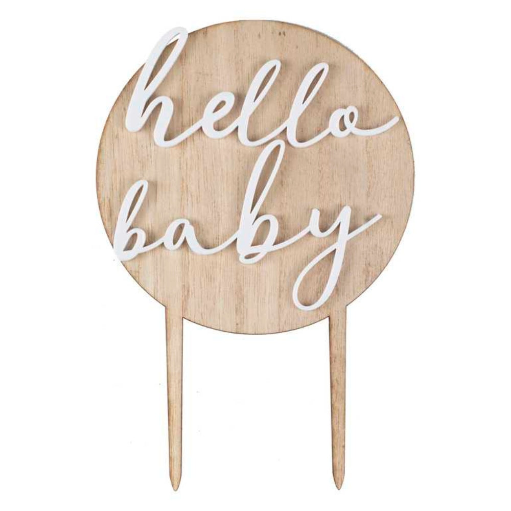 Gingerray Topper na tort Hello Baby Wood and Acrylic