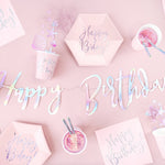 Party Deco Kubki papierowe Happy B'day! jasny pudrowy róż 6 sztuk 220ml